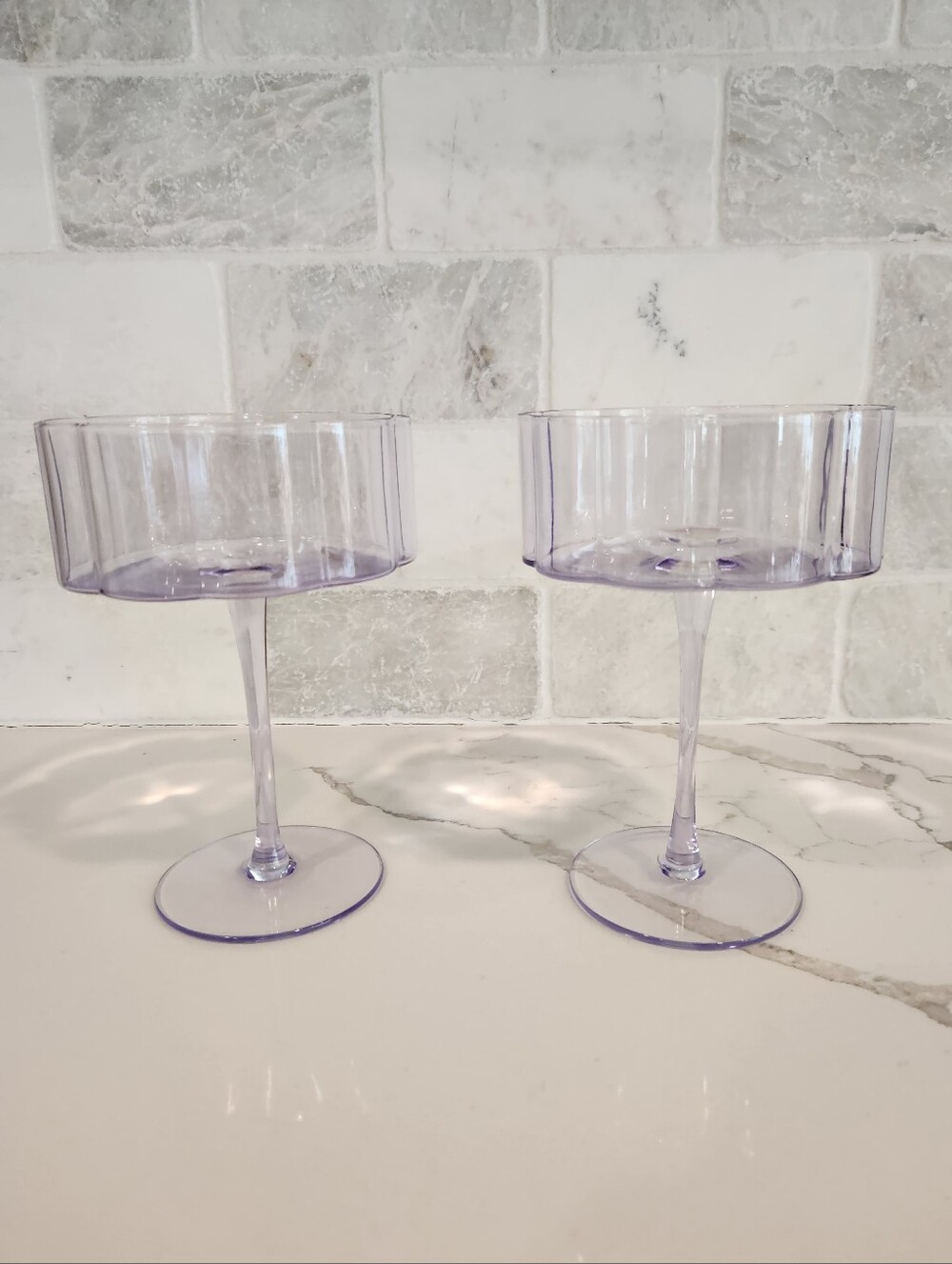 Purple Flower Scalloped Coupe Cocktail Glasses (Set Of 2)